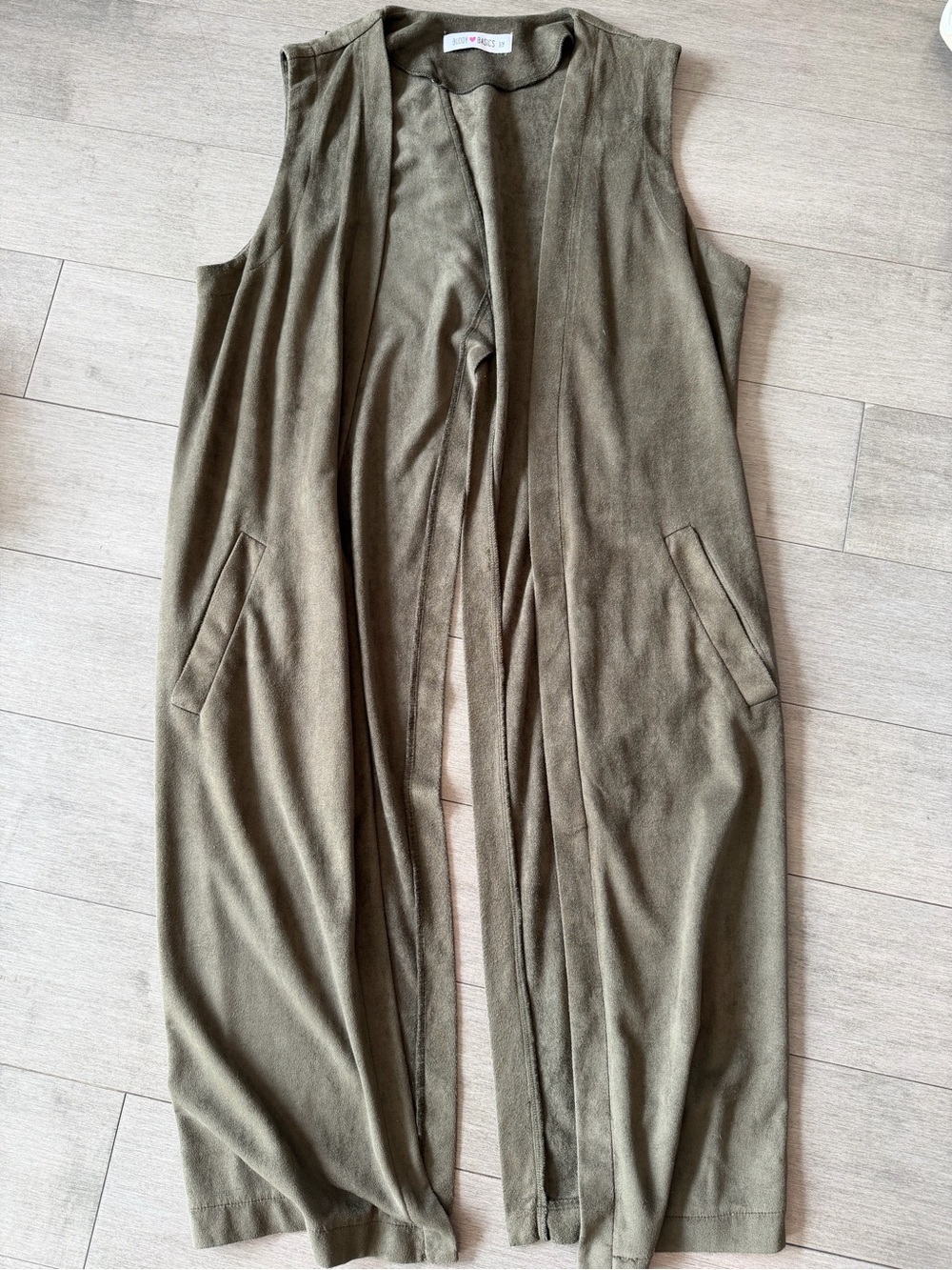 Sleeveless Open Front Duster Vest - Olive